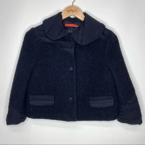 Alice + Olivia Asymmetrical Boucle Wool Silk Jacket Blazer Black Size Small - Picture 1 of 8